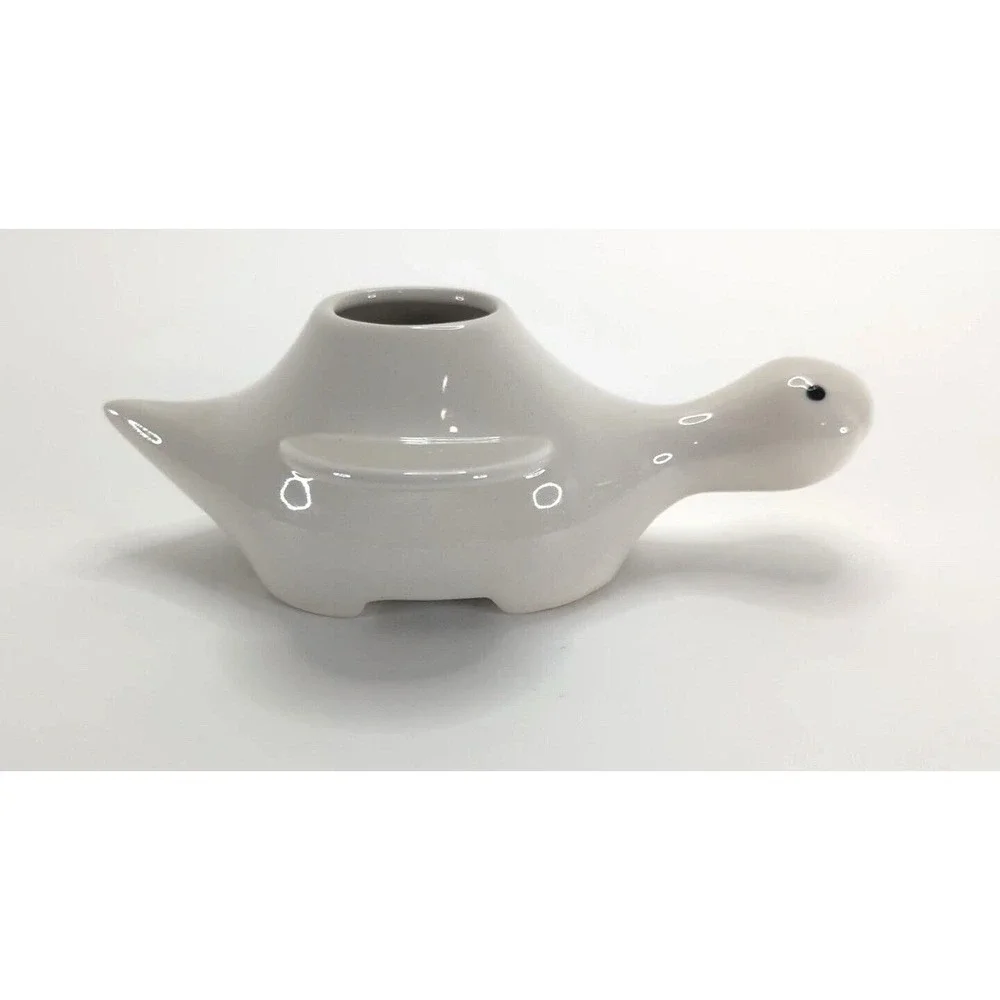 Vintage Pier 1 Imports Off White‎ Stoneware Turtle Succulent Planter 7-1/2 Inch